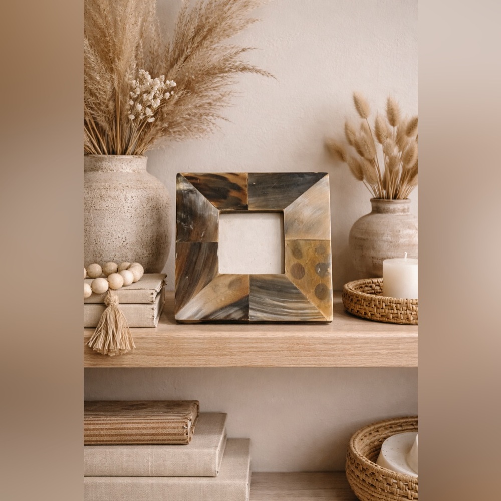Illuminations Horn Inlay Photo Frame 4x4 Square Handmade India Boho Decor